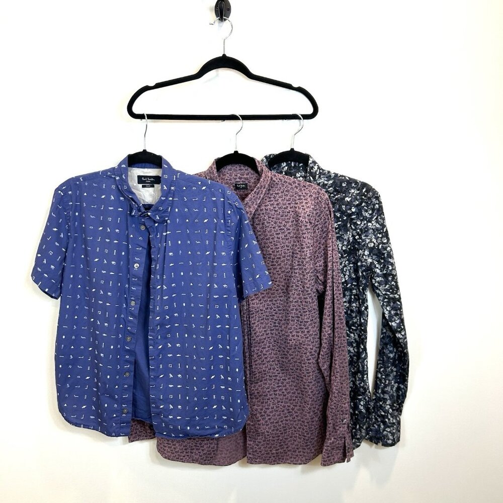 Lot Of 3 Paul Smith Size Medium Printed Button Down‎ Shirts Tops Cotton